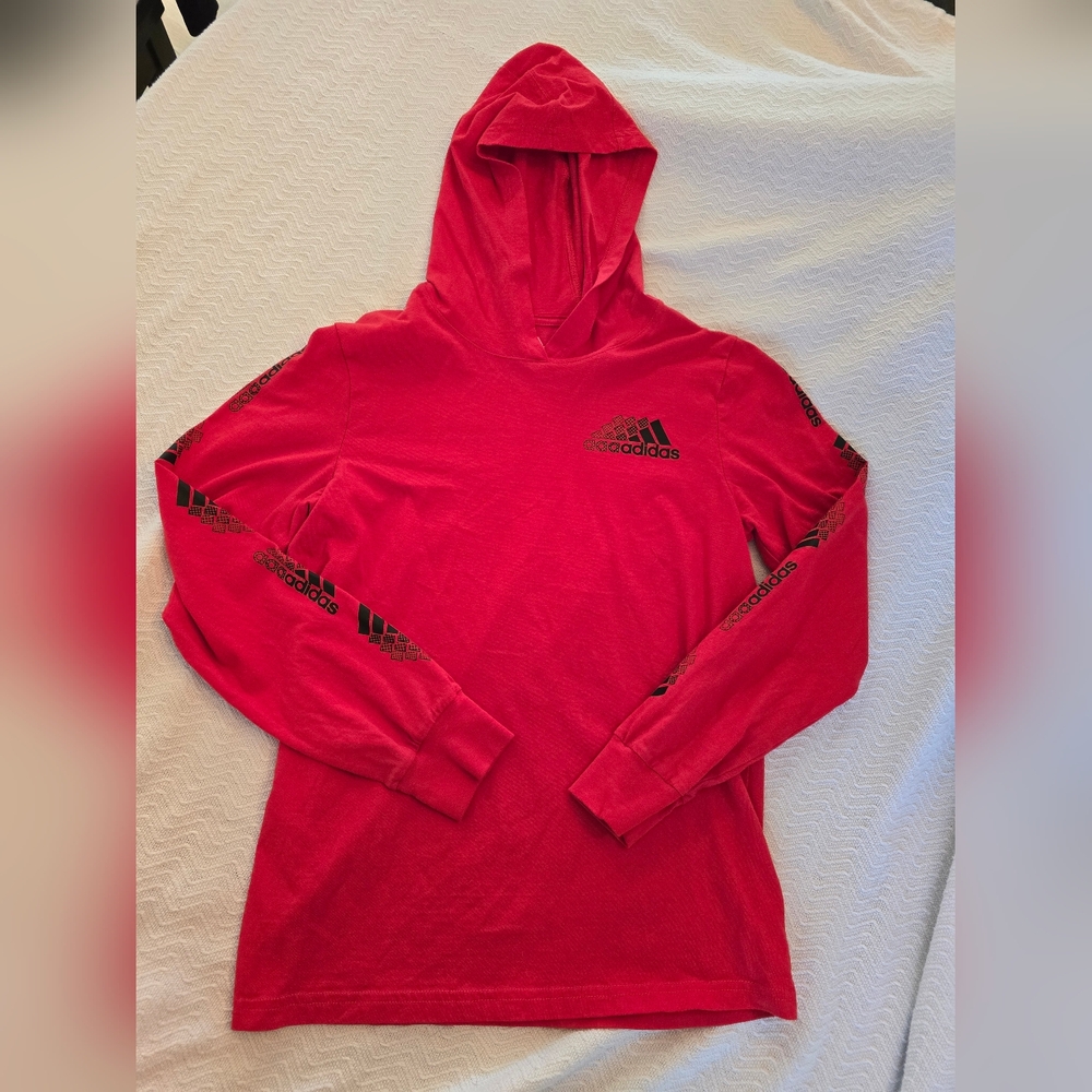 Adidas Red Hooded Long Sleeve Tee. EUC. Boys Med